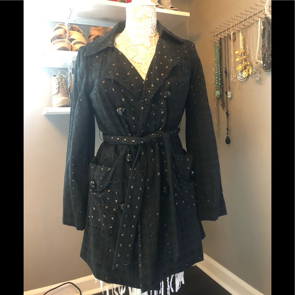 The Limited Black and Tan crochet trench coat
